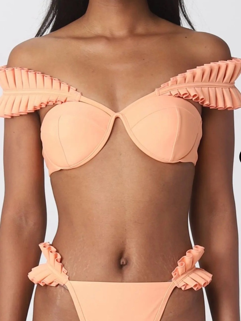 Andrea Iyamah Peach Off-Shoulder Ruffle Bikini